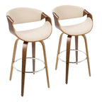 Sgabello da bar girevole crema/grigio/antracite/blu con gambe e poggiapiedi in legno, set da 2