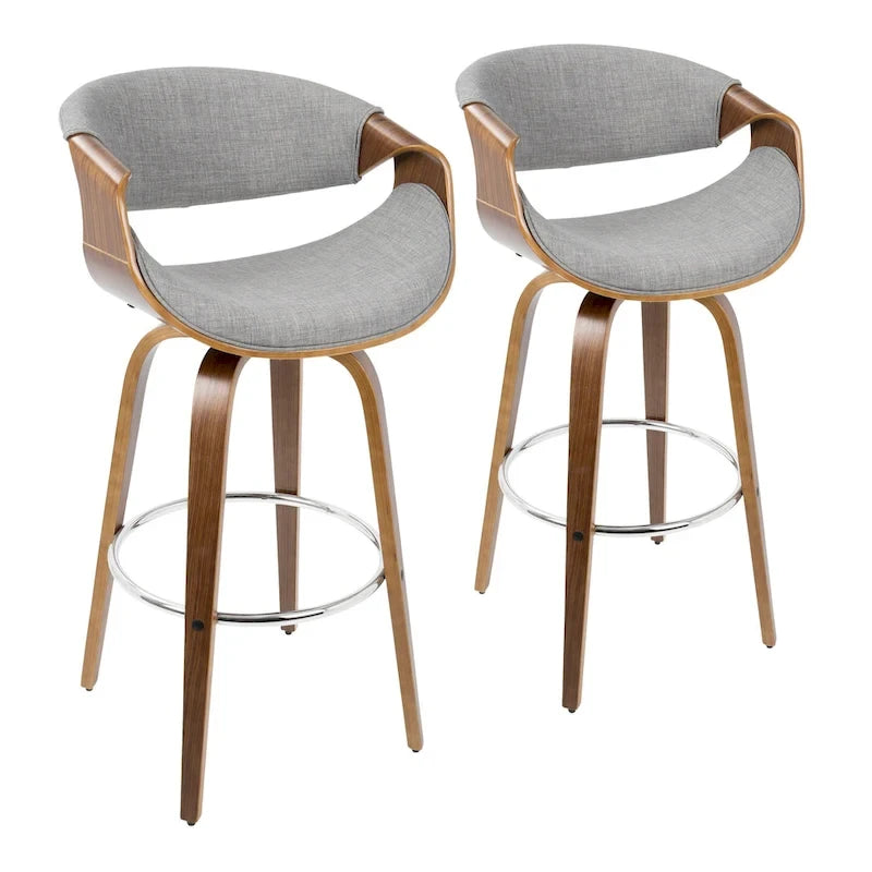 Sgabello da bar girevole crema/grigio/antracite/blu con gambe e poggiapiedi in legno, set da 2
