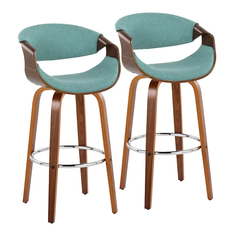 Sgabello da bar girevole crema/grigio/antracite/blu con gambe e poggiapiedi in legno, set da 2