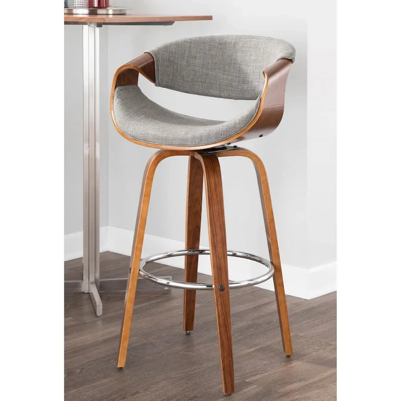 Sgabello da bar girevole crema/grigio/antracite/blu con gambe e poggiapiedi in legno, set da 2