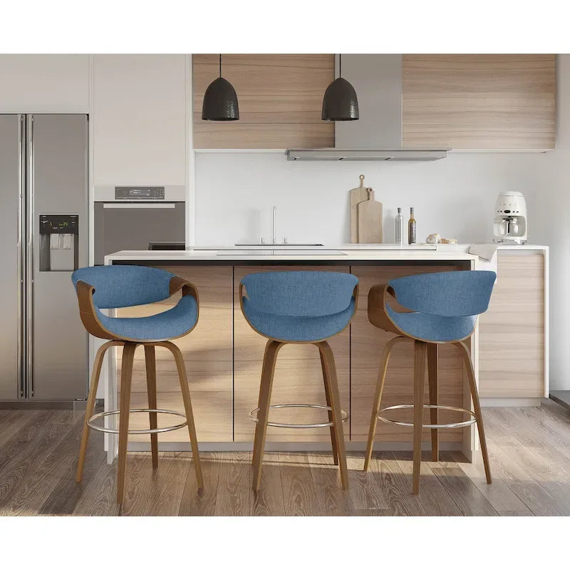 Sgabello da bar girevole crema/grigio/antracite/blu con gambe e poggiapiedi in legno, set da 2