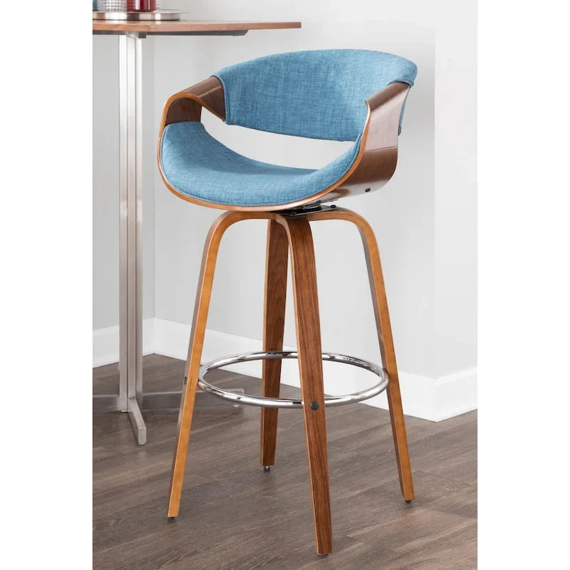 Sgabello da bar girevole crema/grigio/antracite/blu con gambe e poggiapiedi in legno, set da 2