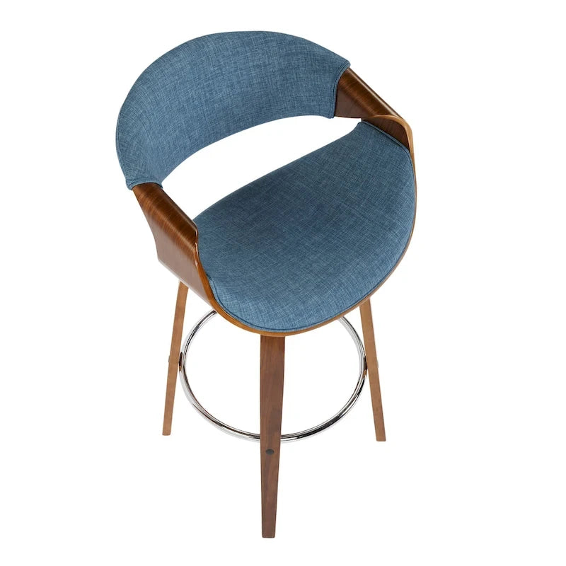 Sgabello da bar girevole crema/grigio/antracite/blu con gambe e poggiapiedi in legno, set da 2