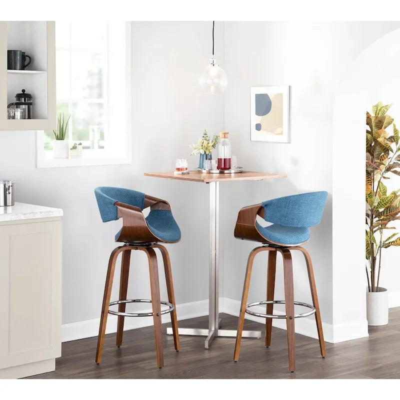 Sgabello da bar girevole crema/grigio/antracite/blu con gambe e poggiapiedi in legno, set da 2