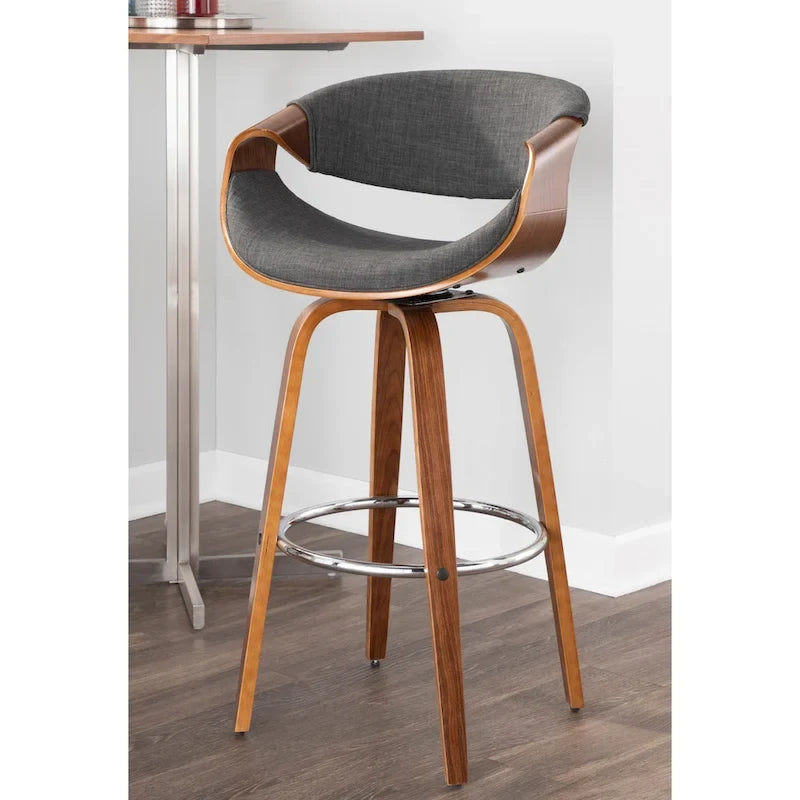 Sgabello da bar girevole crema/grigio/antracite/blu con gambe e poggiapiedi in legno, set da 2