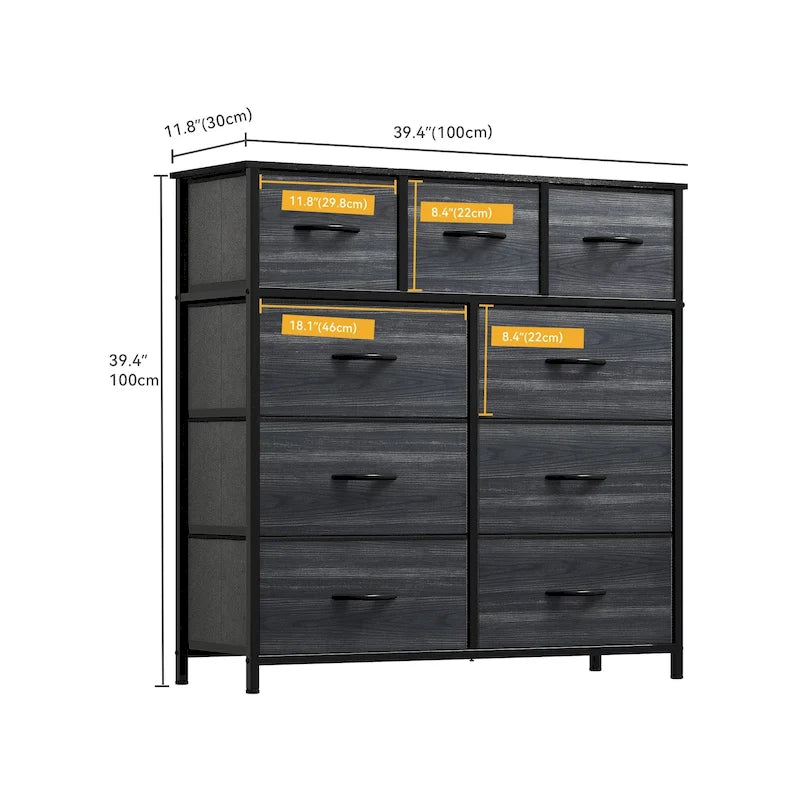 Moderne ladekast met 9 laden voor de slaapkamer, opbergtoren