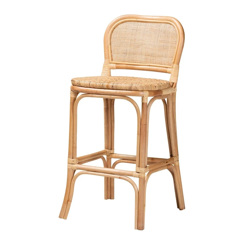 Sgabello da bar in rattan naturale marrone, stile bohémien, 1 posto