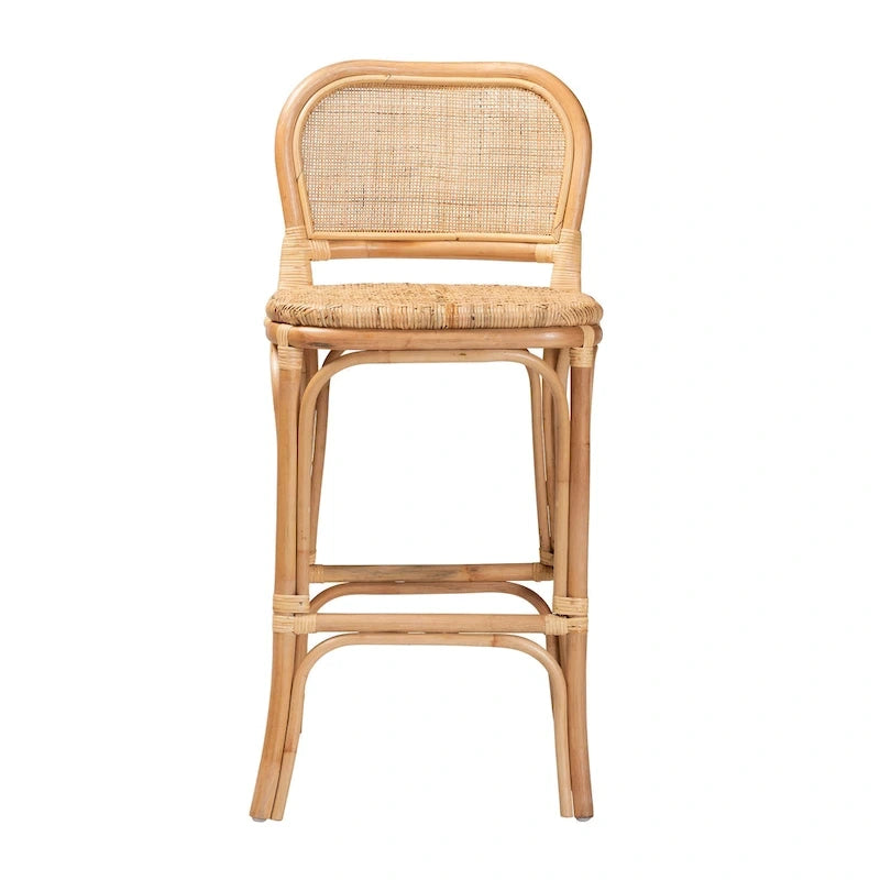 Sgabello da bar in rattan naturale marrone, stile bohémien, 1 posto