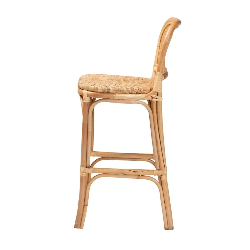 Sgabello da bar in rattan naturale marrone, stile bohémien, 1 posto