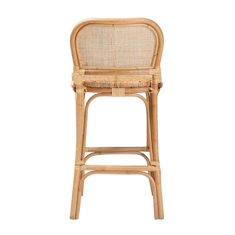 Sgabello da bar in rattan naturale marrone, stile bohémien, 1 posto