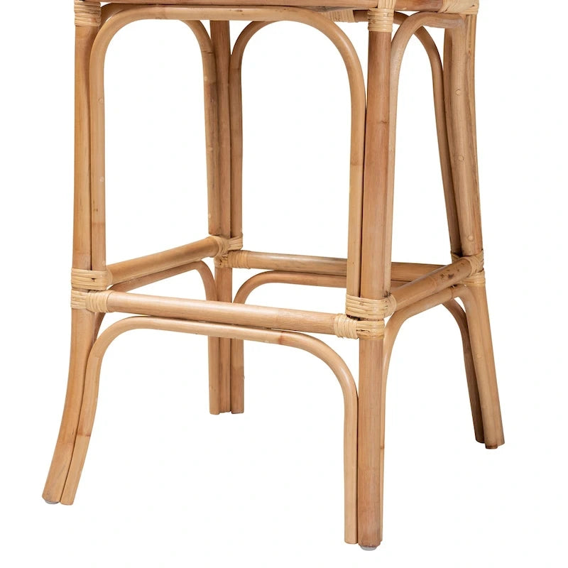 Sgabello da bar in rattan naturale marrone, stile bohémien, 1 posto