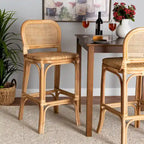 Sgabello da bar in rattan naturale marrone, stile bohémien, 1 posto
