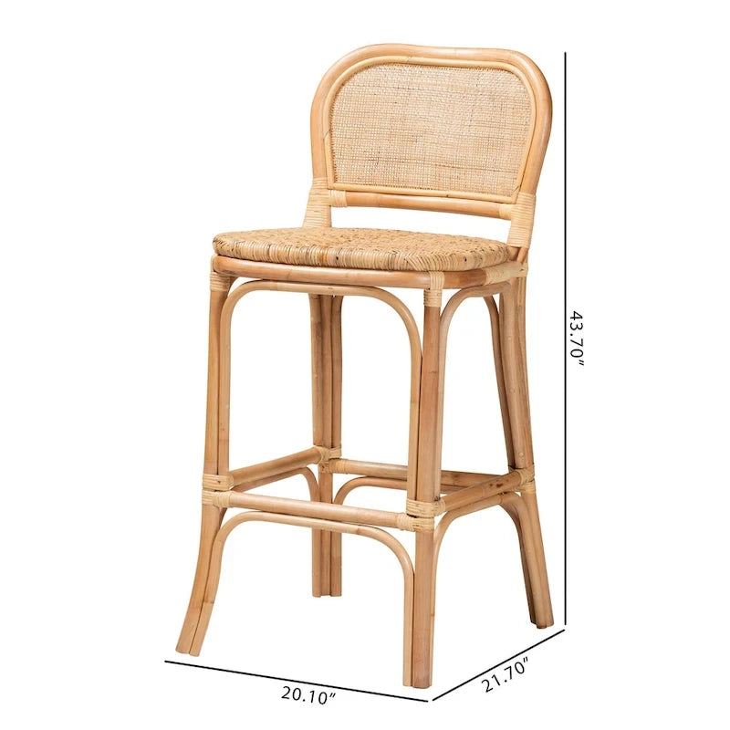 Sgabello da bar in rattan naturale marrone, stile bohémien, 1 posto