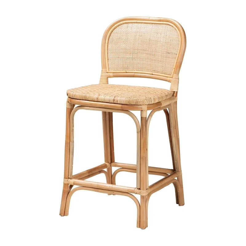 Sgabello da bar in rattan naturale marrone, stile bohémien, 1 posto