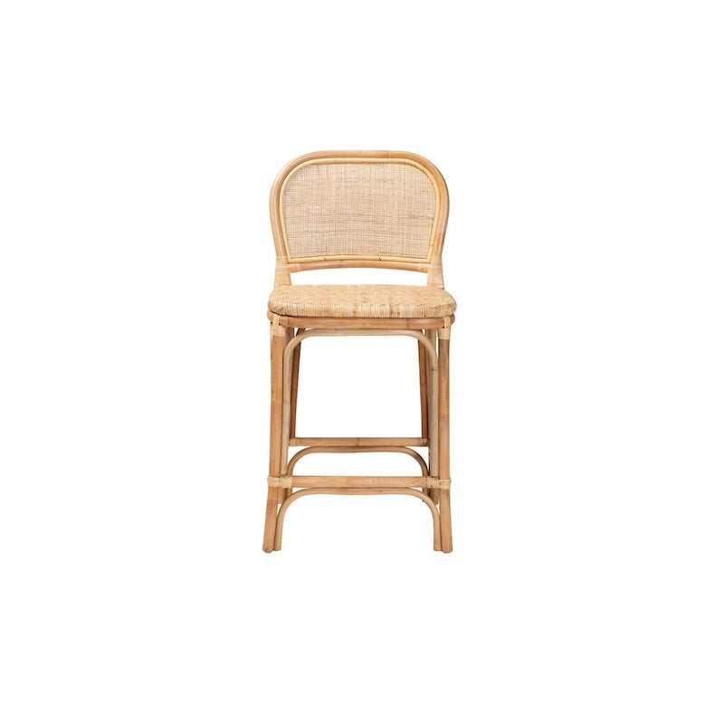 Sgabello da bar in rattan naturale marrone, stile bohémien, 1 posto
