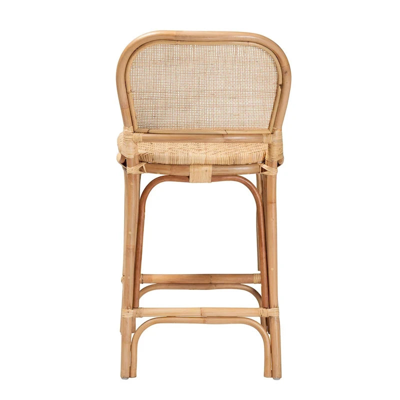 Sgabello da bar in rattan naturale marrone, stile bohémien, 1 posto