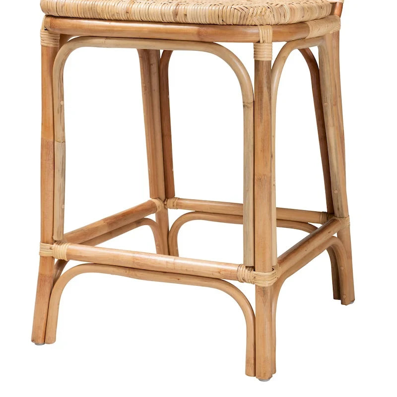 Sgabello da bar in rattan naturale marrone, stile bohémien, 1 posto