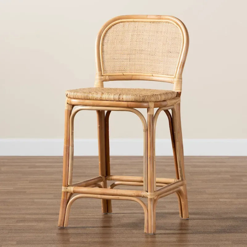 Sgabello da bar in rattan naturale marrone, stile bohémien, 1 posto