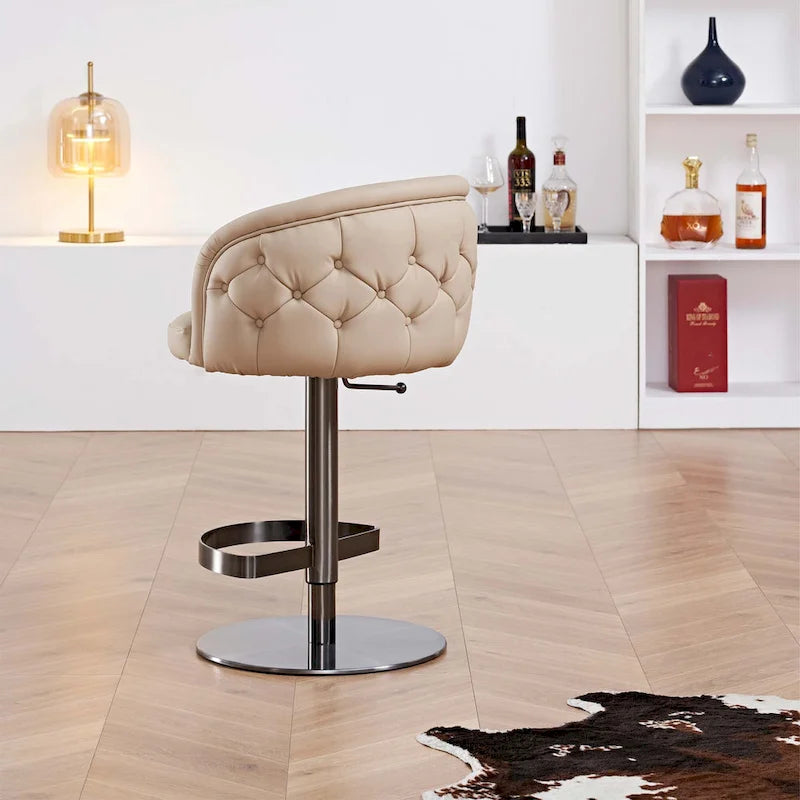Sgabello da bar in PU Oro/Nero e Kaki, con schienale trapuntato, girevole, altezza regolabile, seduta singola