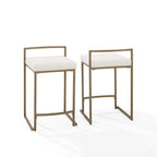 Sgabello da bancone in velluto crema/grigio, base a slitta moderna, set da 2