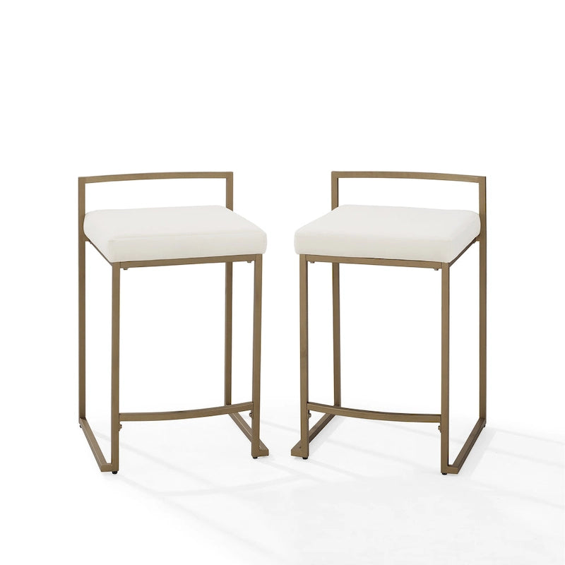 Sgabello da bancone in velluto crema/grigio, base a slitta moderna, set da 2