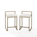 Sgabello da bancone in velluto crema/grigio, base a slitta moderna, set da 2