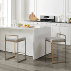 Sgabello da bancone in velluto crema/grigio, base a slitta moderna, set da 2
