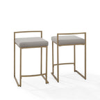 Sgabello da bancone in velluto crema/grigio, base a slitta moderna, set da 2