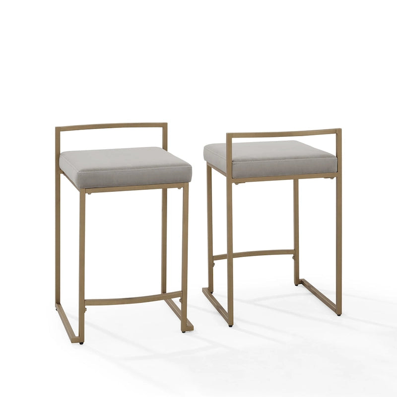 Sgabello da bancone in velluto crema/grigio, base a slitta moderna, set da 2