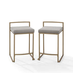 Sgabello da bancone in velluto crema/grigio, base a slitta moderna, set da 2