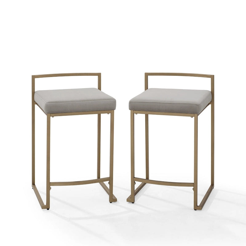Sgabello da bancone in velluto crema/grigio, base a slitta moderna, set da 2