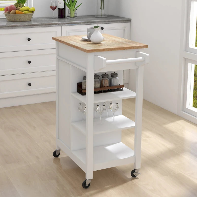 Carrello da cucina mobile bianco con cassetto e armadietto