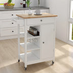 Carrello da cucina mobile bianco con cassetto e armadietto