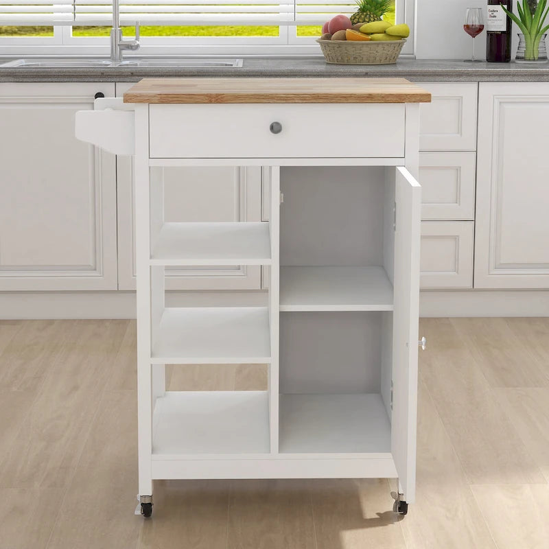 Carrello da cucina mobile bianco con cassetto e armadietto