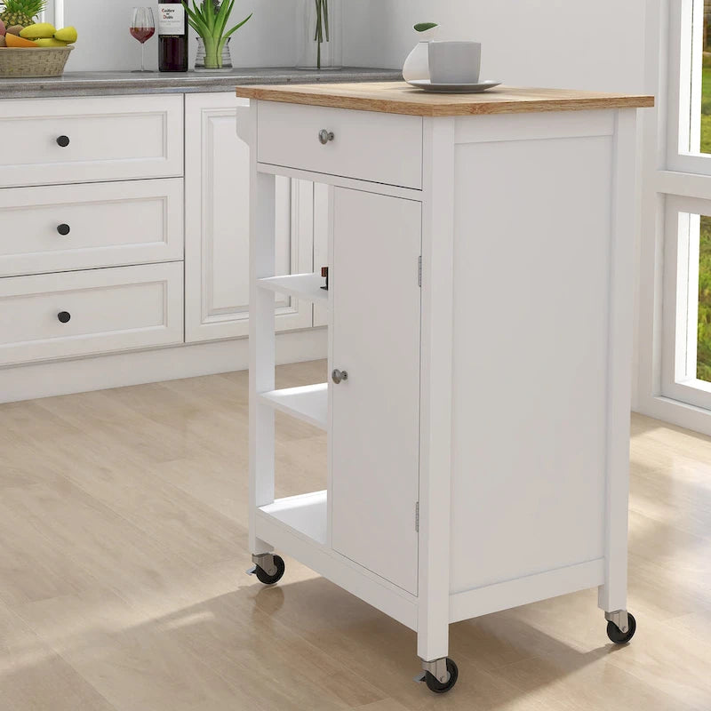 Carrello da cucina mobile bianco con cassetto e armadietto