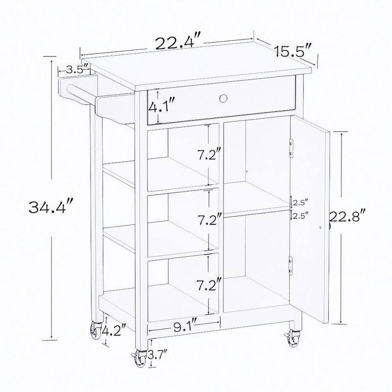 Carrello da cucina mobile bianco con cassetto e armadietto