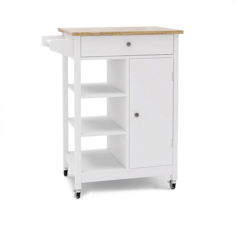 Carrello da cucina mobile bianco con cassetto e armadietto