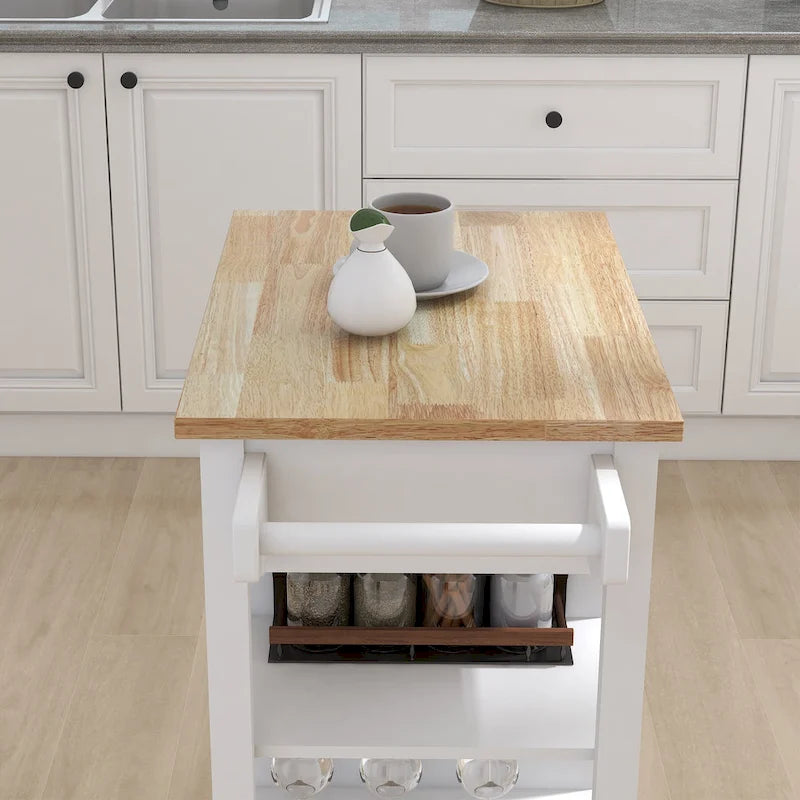 Carrello da cucina mobile bianco con cassetto e armadietto