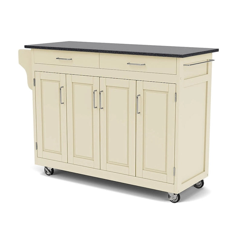 Carrello Cucina Mobile Bianco con Piano in Granito Nero, Montaggio per 1 Persona