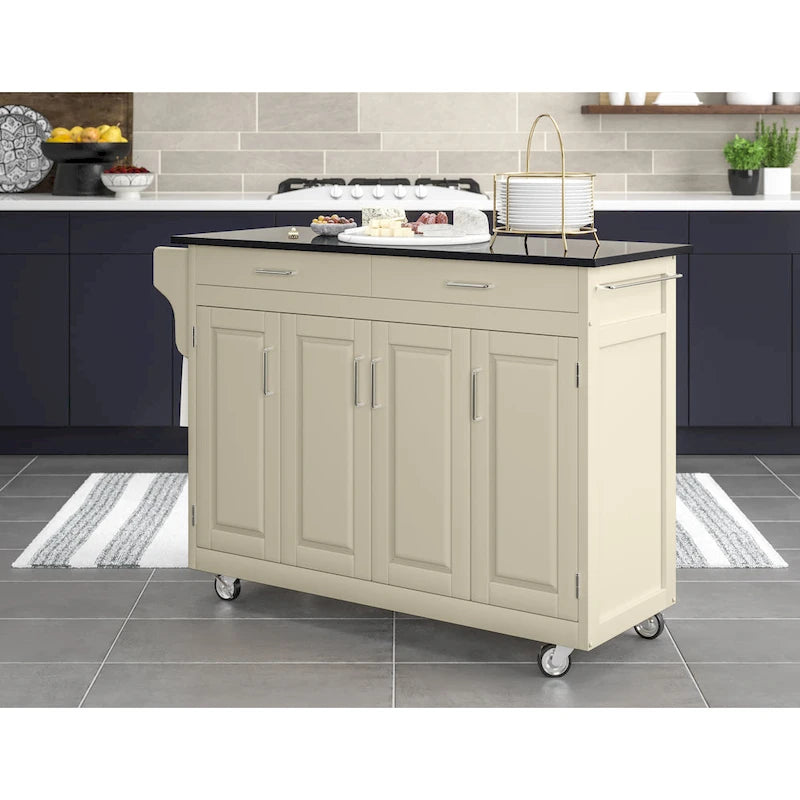 Carrello Cucina Mobile Bianco con Piano in Granito Nero, Montaggio per 1 Persona