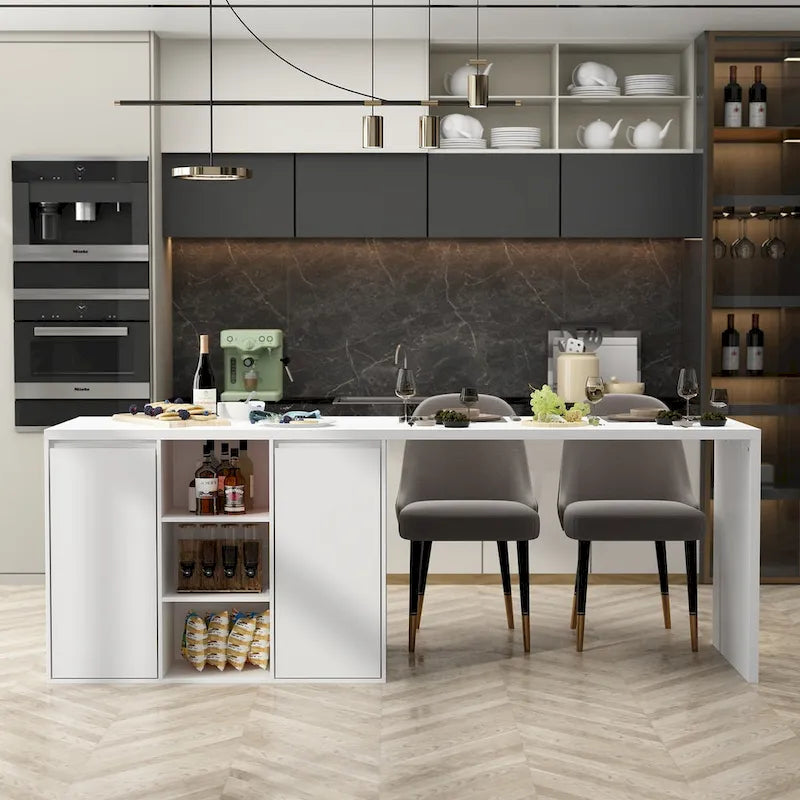 Isola da cucina bianca con tavolo da pranzo e contenitore, 4-6 posti a sedere