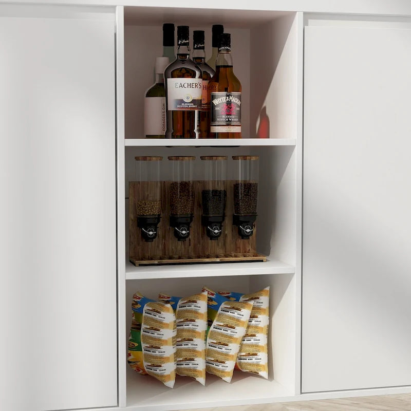 Isola da cucina bianca con tavolo da pranzo e contenitore, 4-6 posti a sedere