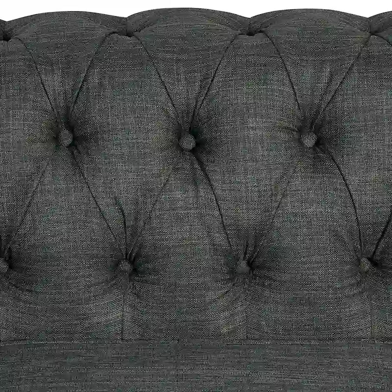 Linnen Chesterfield-bank met knopen, spijkerkopdetails en poten van massief hout voor de woonkamer