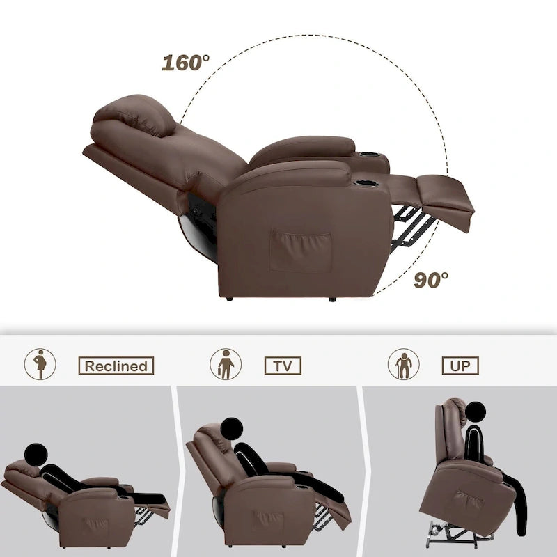 Elektrischer Aufstehsessel aus PU-Leder mit Liegefunktion, Massagefunktion