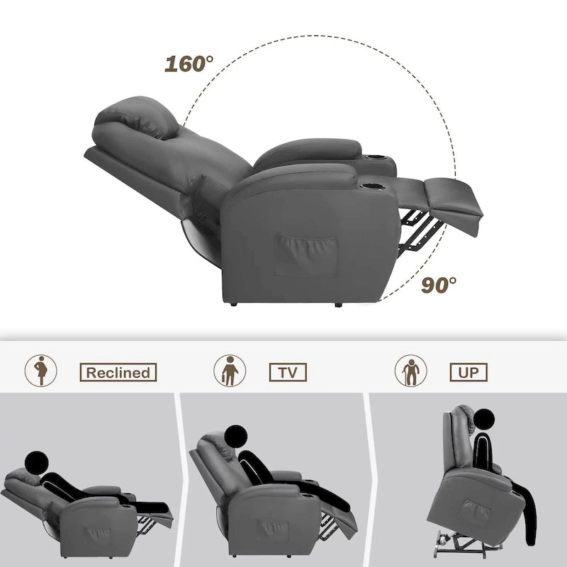 Elektrischer Aufstehsessel aus PU-Leder mit Liegefunktion, Massagefunktion