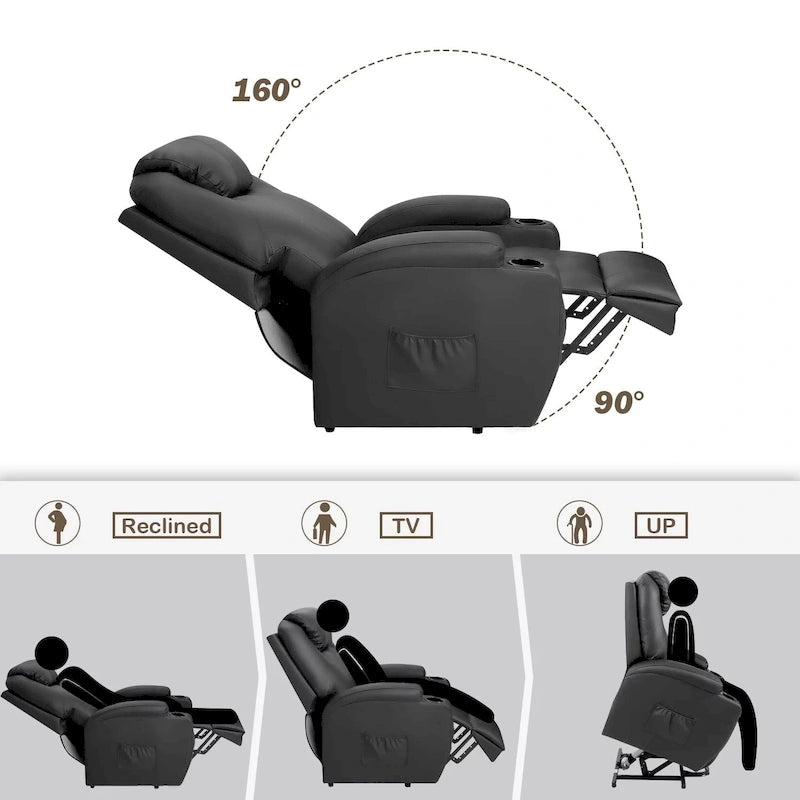Elektrischer Aufstehsessel aus PU-Leder mit Liegefunktion, Massagefunktion