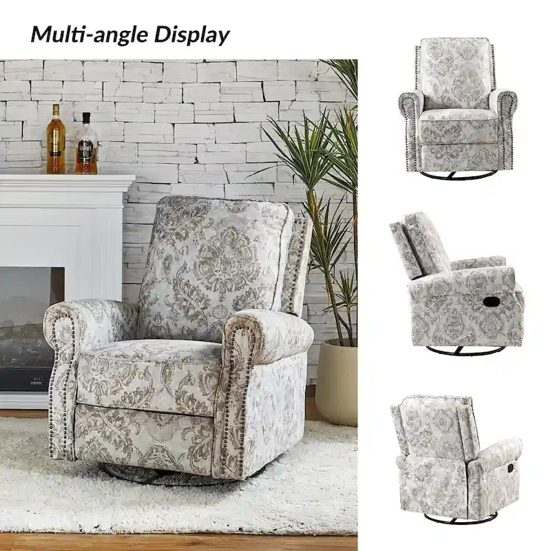 Drehbarer Schaukel-Relaxsessel im Landhausstil mit Blumenmuster und gerollten Armlehnen