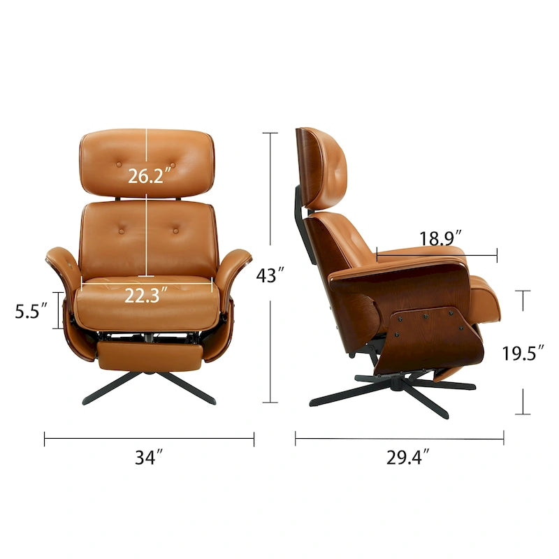Loungesessel-Relaxsessel aus echtem Leder im Mid-Century-Modern-Stil