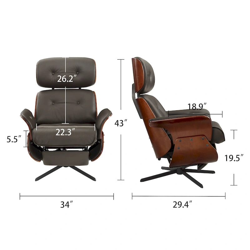 Loungesessel-Relaxsessel aus echtem Leder im Mid-Century-Modern-Stil