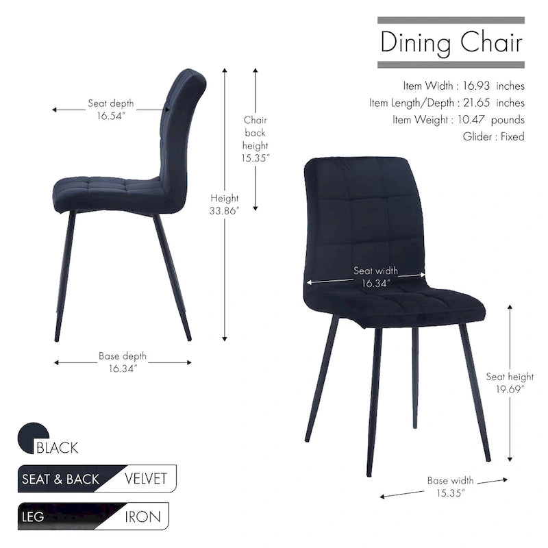 Sedia da pranzo in velluto, stile metà secolo, set da 2 (rosa / nero / verde / grigio / blu)